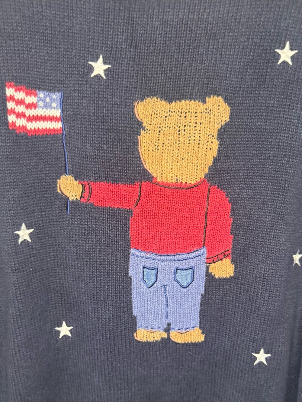 Vintage 2001 C.J. Banks Patriotic Teddy Bear Sweater Navy 3X - Picture 7 of 7